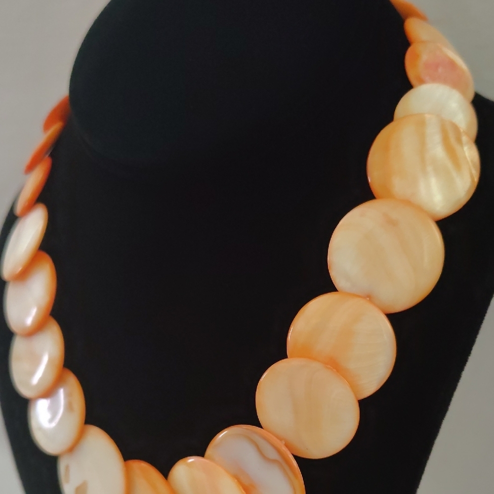 Orange Shell Disc Statement Necklace - image 2